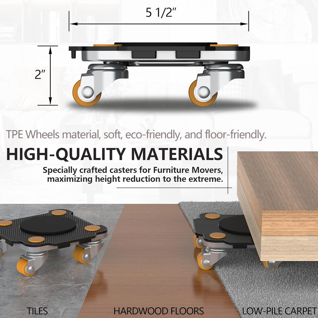 ONEON Furniture Mover Pro Set - Enhanced Dolly and Lifter with Custom TPE Wheels for Easy Furniture