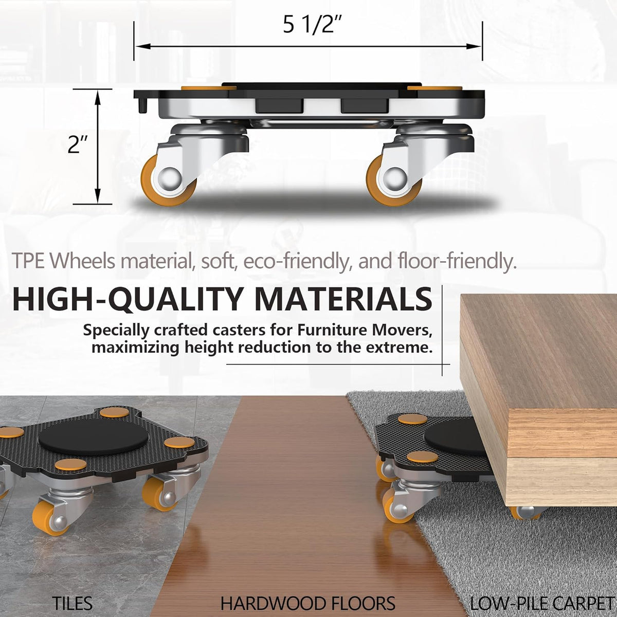 ONEON Furniture Mover Pro Set - Enhanced Dolly and Lifter with Custom TPE Wheels for Easy Furniture