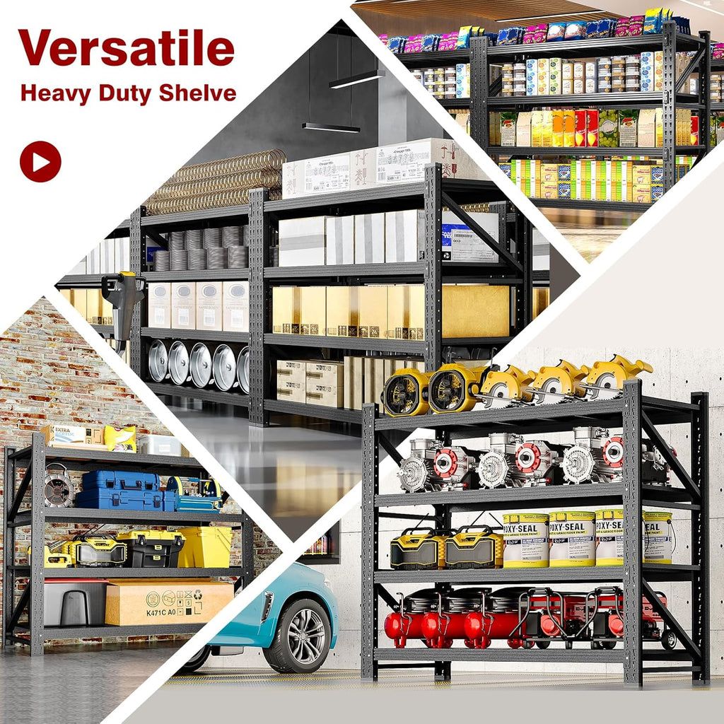 3000LBS Metal Steel Storage Shelves - 48" W Black 4 Tier Heavy Duty Rack Commercial Industrial