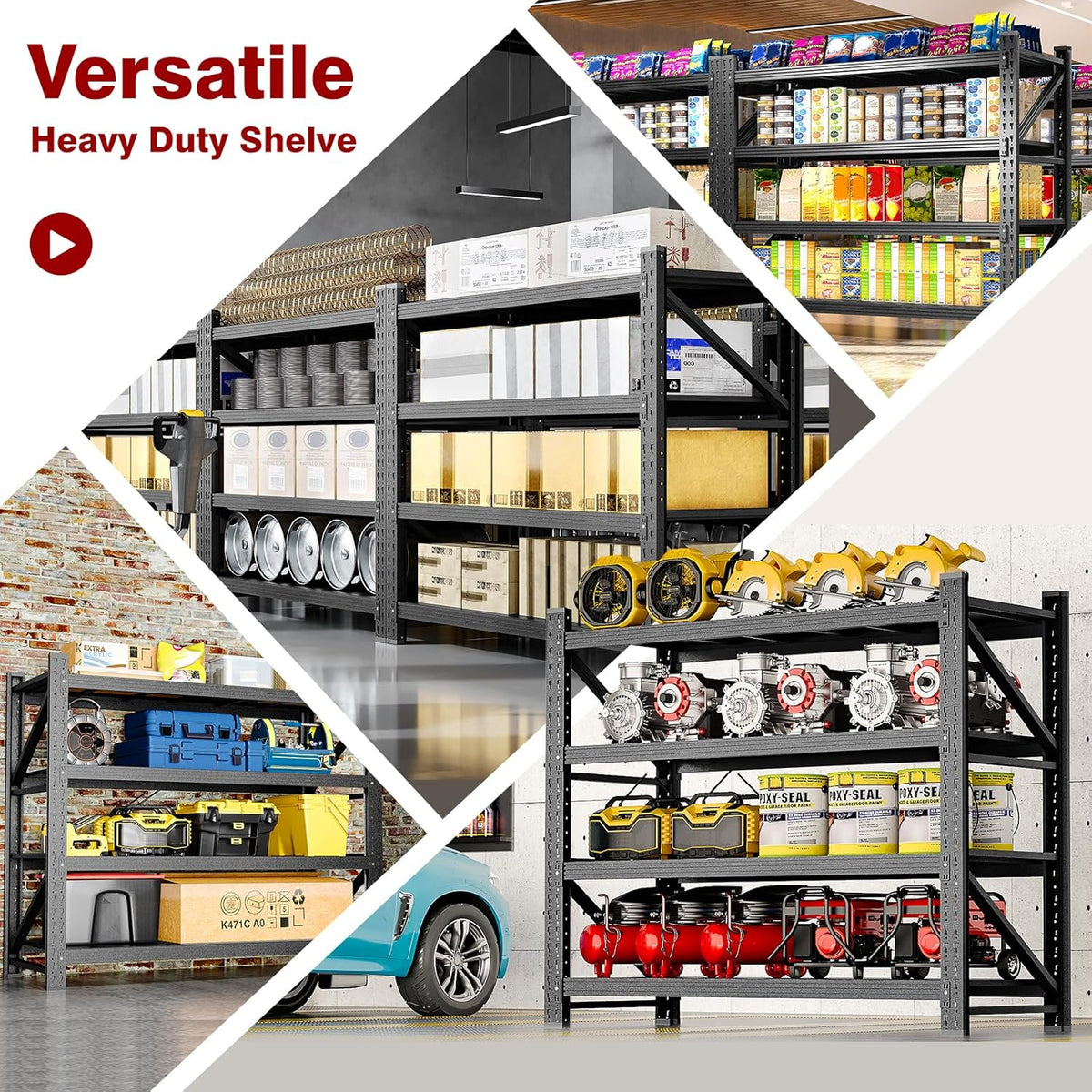 5000LBS Metal Steel Storage Shelves - 71.3" W Black 4 Tier Heavy Duty Rack Commercial Industrial