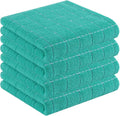 Homaxy 100% Cotton Terry Kitchen Towels(Turquoise, 13 x 28 inches), Checkered Designed, Soft and