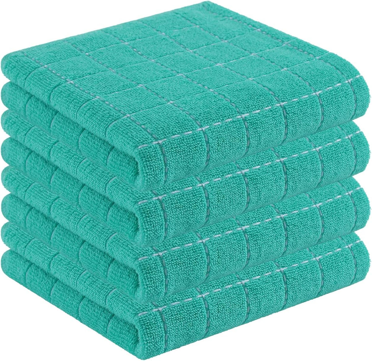 Homaxy 100% Cotton Terry Kitchen Towels(Turquoise, 13 x 28 inches), Checkered Designed, Soft and