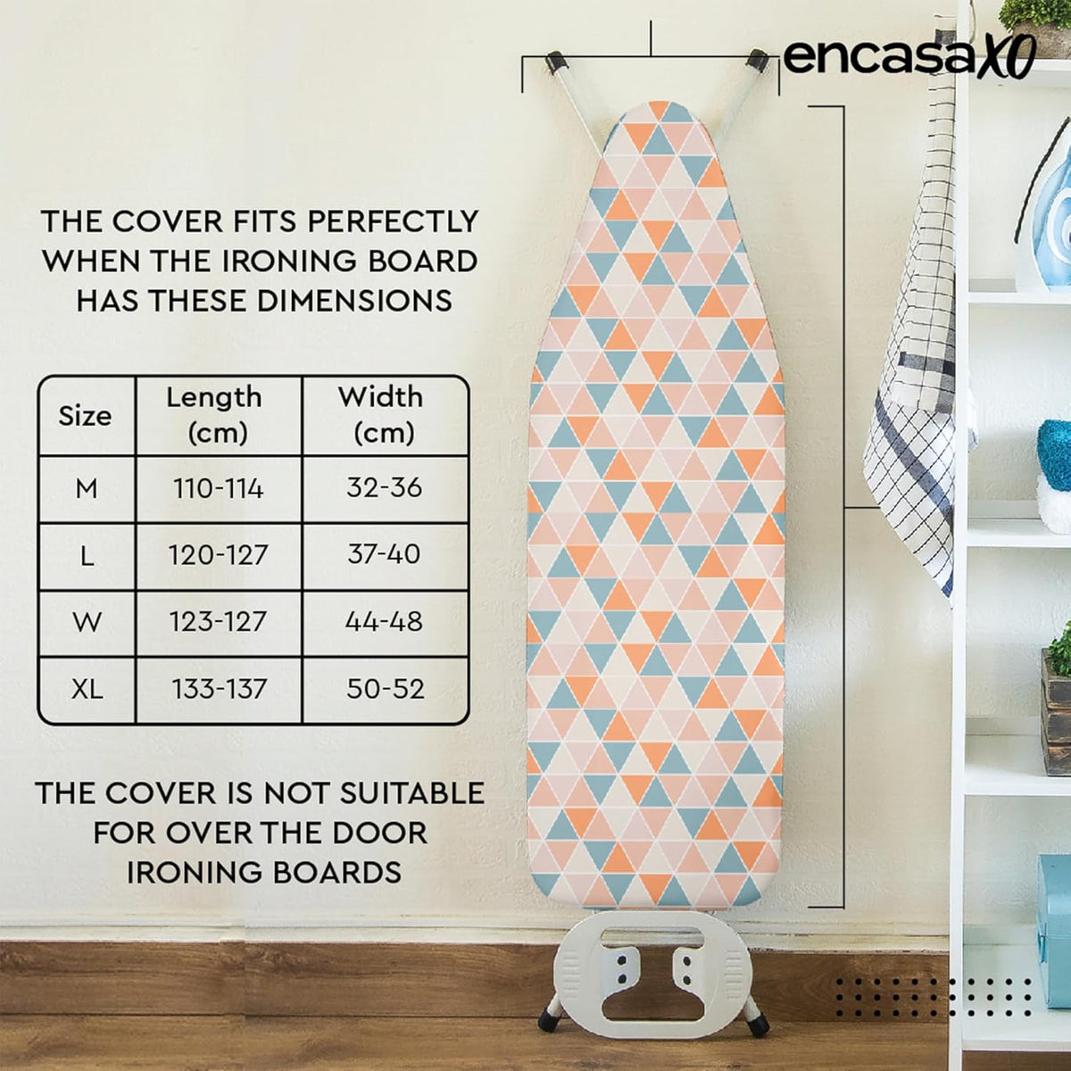 Encasa XO Ironing Board Cover and Pad - Thick 4mm Felt, Heat & Scorch-Resistant, Fits Wide Boards