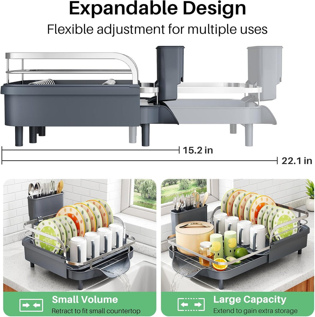 SAYZH Dish Drying Rack - Expandable Dish Rack for Kitchen Counter, Rust-Resistant Dish Drainer with