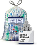 Plasticplace 32-33 Gallon Recycling Bags │ 0.9 Mil │ Clear Drawstring Garbage Can Liners │ 33" x