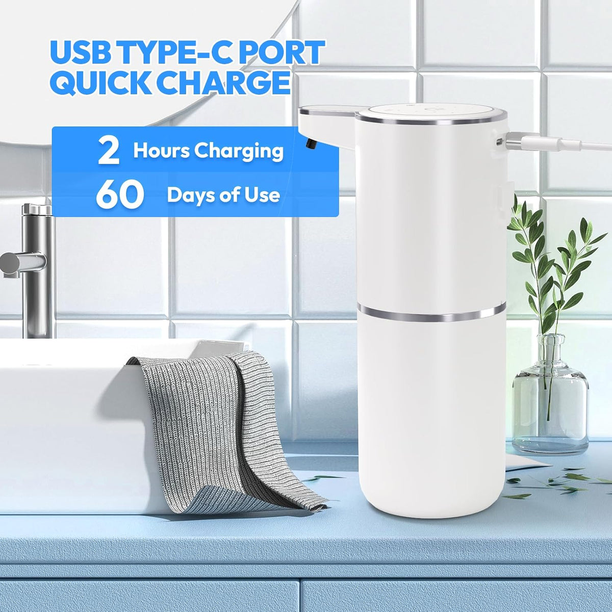 Automatic Foaming Soap Dispenser,Touchless Foam Soap Dispenser,12.8oz Rechargeabled Wall Mounted