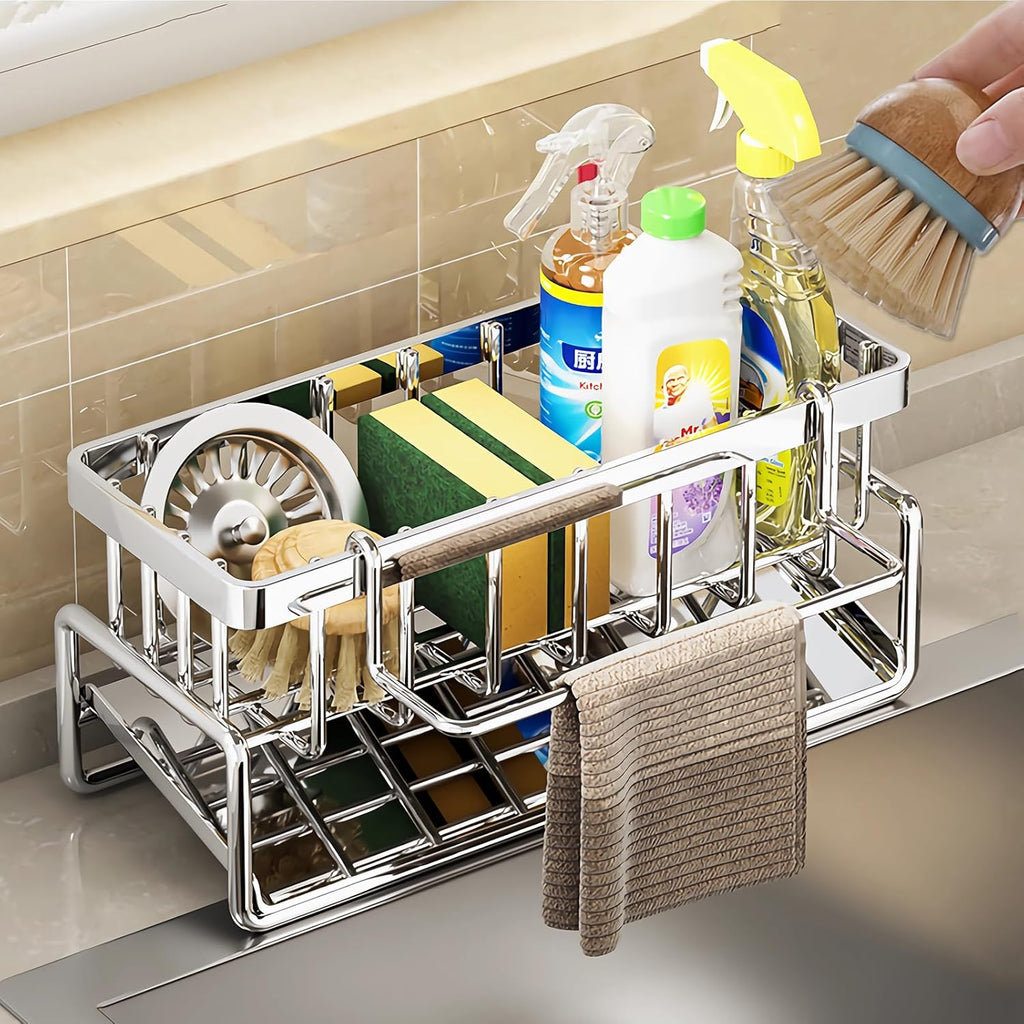 Sponge Holder for Kitchen Sink, Sink Caddy Organizers Stainless Steel,30°Tilt Self-Drainage,Sponge