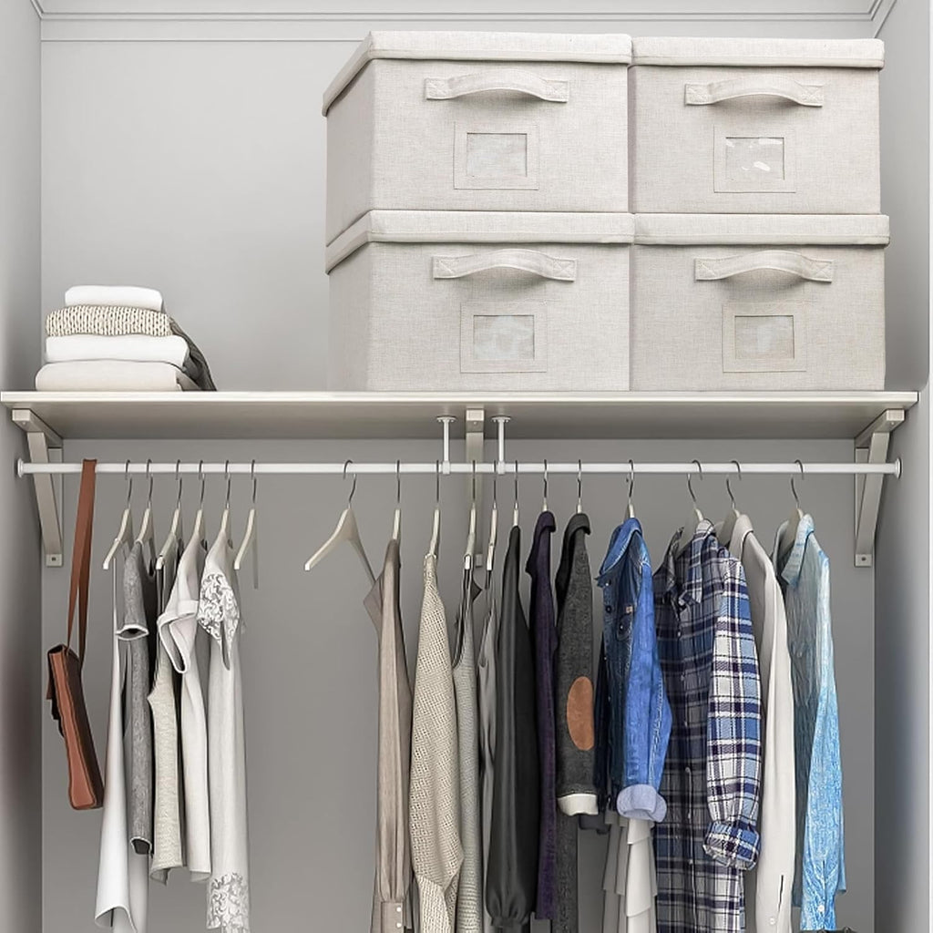 Large 17''x12'' Quart Collapsible Stackable Storage Bins with Lids, 2 Packs Off White Fabric Closet