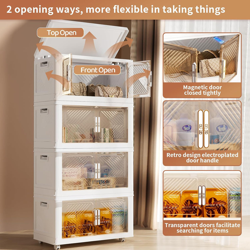 Storage Bins with Lid 120QT, Stackable Storage Containers with Wheels and Magnetic Doors, Plastic