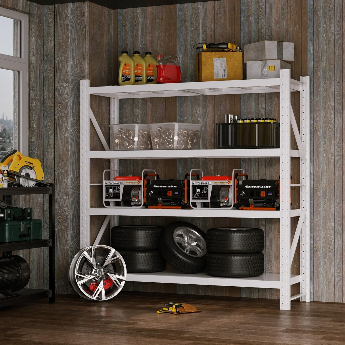 Heavy Duty Warehouse Shelving 4-Tier Industrial Steel Storage Shelves, 2600LB Capacity Per Shelf