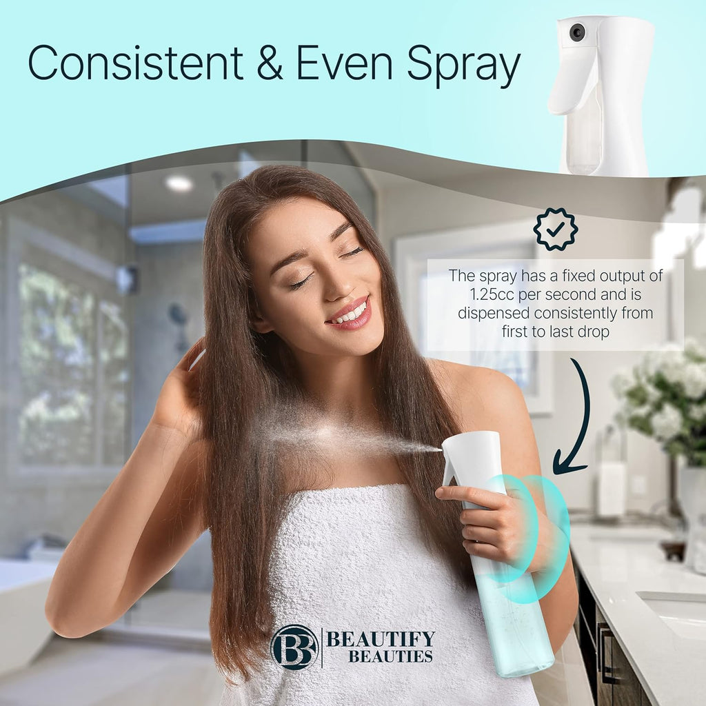 BeautifyBeauties Spray Bottle For Hair – Continuous Mister Spray Bottle for Hairstyling, Cleaning