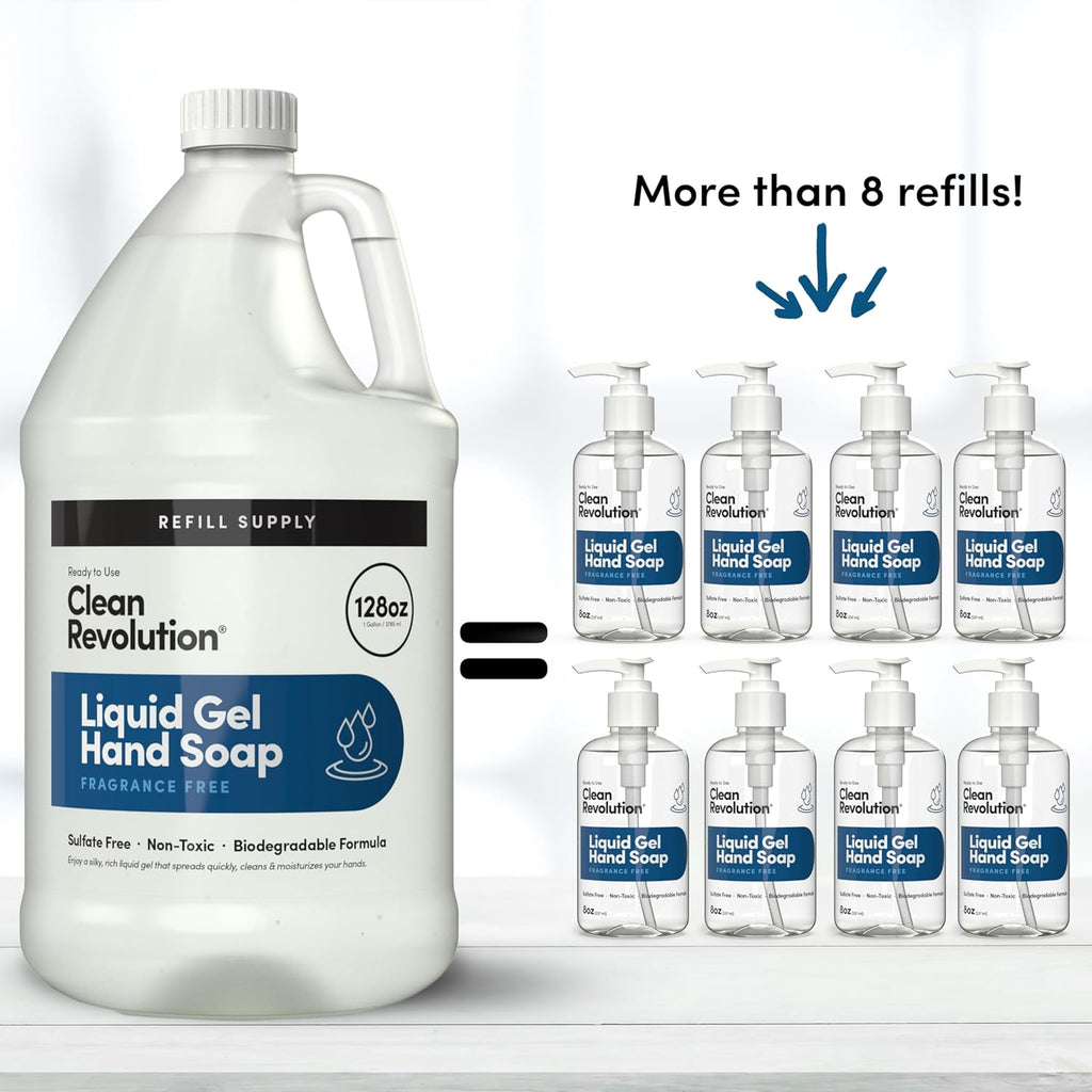 Clean Revolution Liquid Gel Hand Soap, Silky Rich Liquid, Quick Lather, Fast Rinsing, Contains Real
