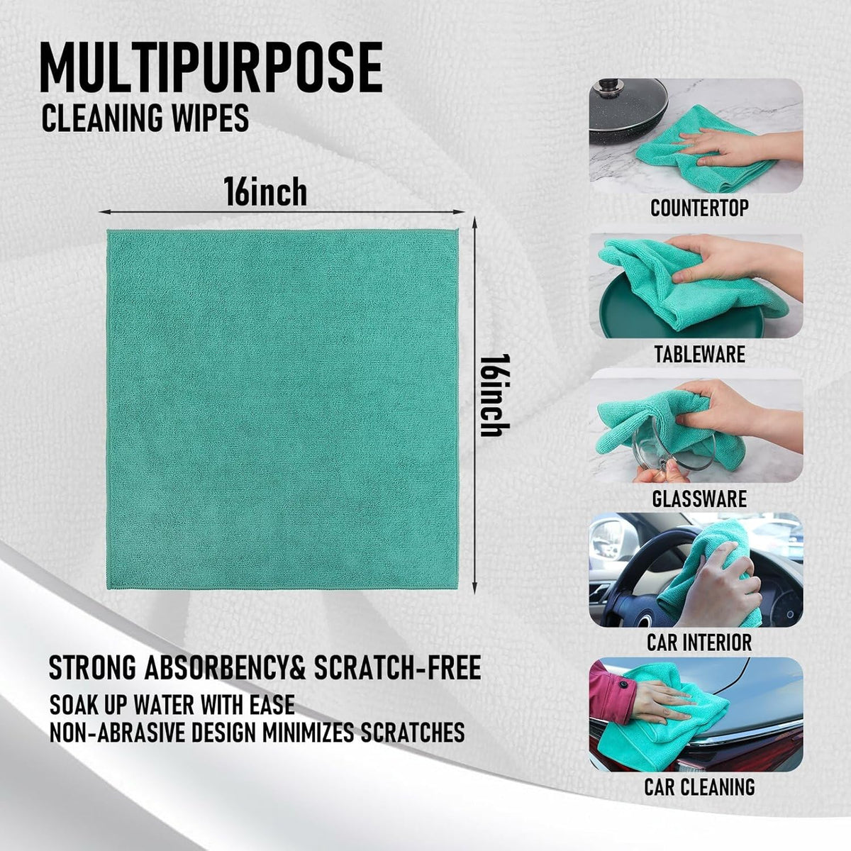 Tricol Clean Microfiber Cleaning Cloth, 16in*16in, 12 Pack Ultra-Thick Cleaning Rags, Super