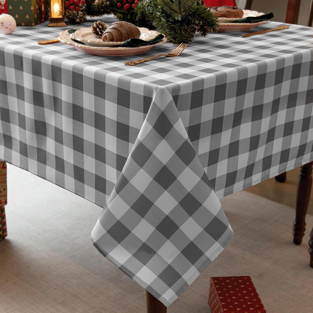 Classic Gingham Tablecloth Fabric - Oblong 58x120 Water Resistant Chequered Pattern Table Cloth for
