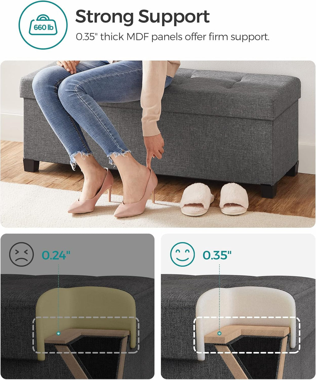 SONGMICS Storage Ottoman Bench, Foldable Foot Rest with Legs, 15 x 43 x 15.7 Inches, End of Bed