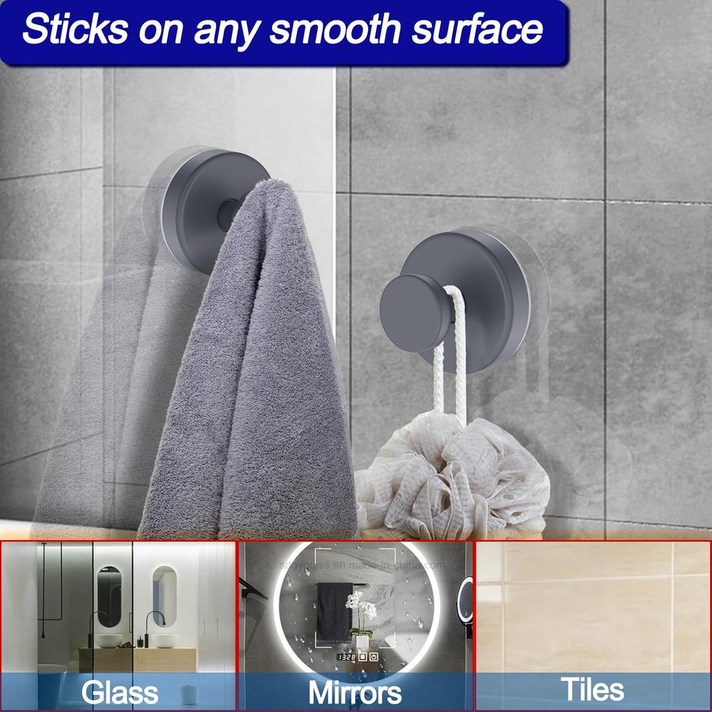 Suction Cup Hooks for Shower, Removable Towel Hooks for Bathroom Window Glass Door Wall, Bath Robe