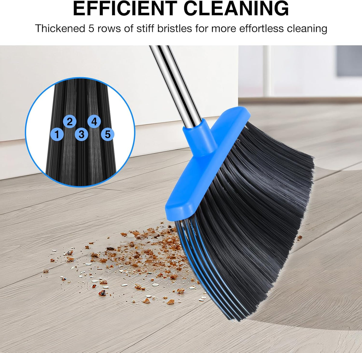 NACENA Broom and Dustpan Set, 52-in Long Adjustable Handle Broom Dustpan Combo with Dustpan Teeth
