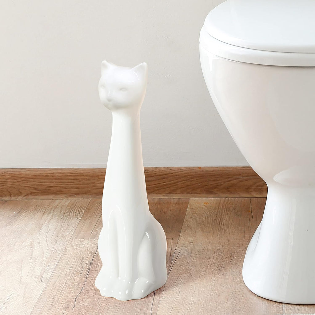 Allure Home Creation White Cat 2-Piece Toilet Brush Holder and Brush Set