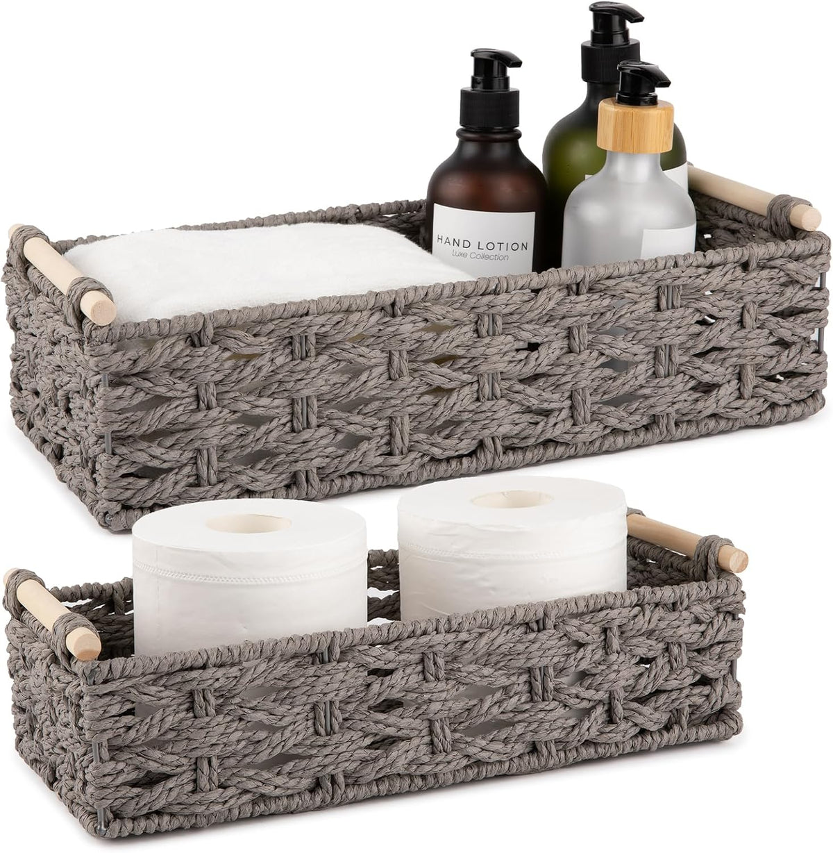 OIAHOMY Toilet Paper Baskets Handmade Paper Rope Decorative Wicker Storage Tank Shelf Cabinet