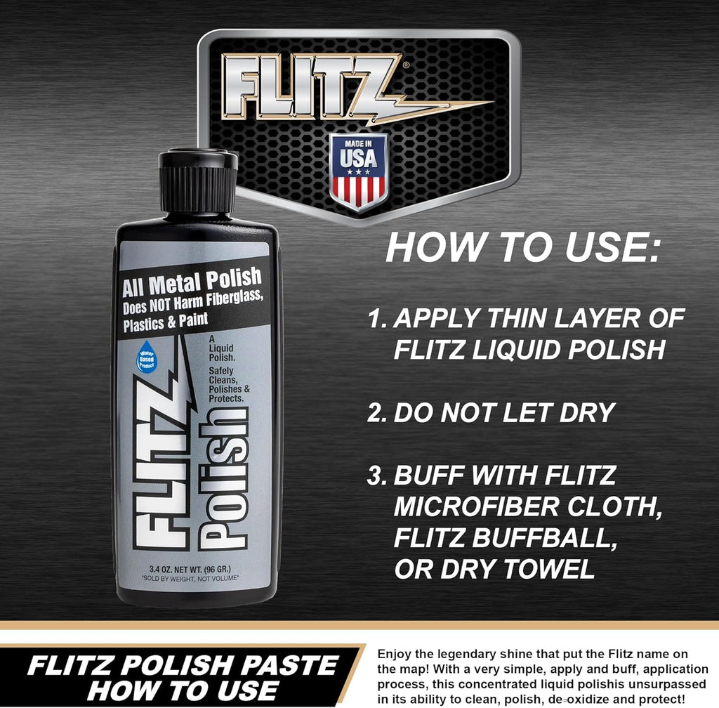 Flitz Multi Purpose Metal Polish Liquid - 3.4oz Bottle of USA-Made Tarnish Remover - For Aluminum