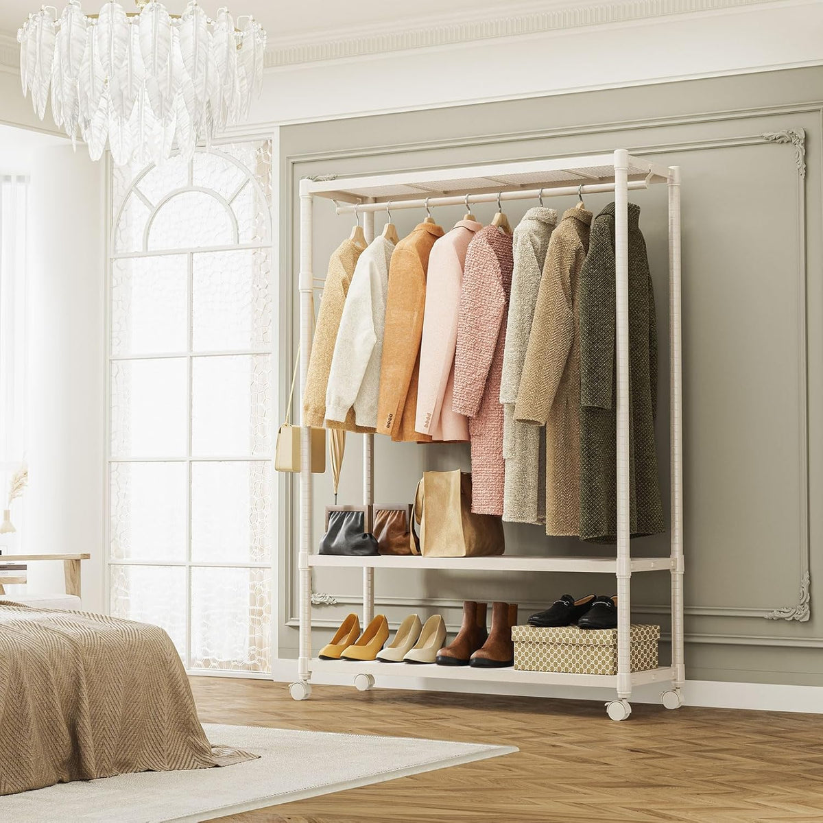 IZEUK Heavy Duty Rolling Garment Rack Wire Clothes Rack for Hanging Clothes, Metal Freestanding