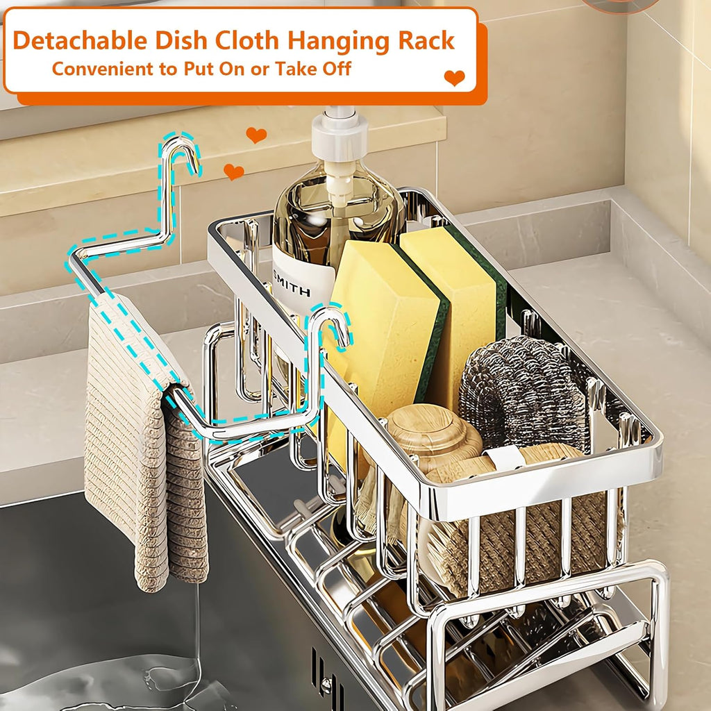 Sponge Holder for Kitchen Sink, Sink Caddy Organizers Stainless Steel,30°Tilt Self-Drainage,Sponge