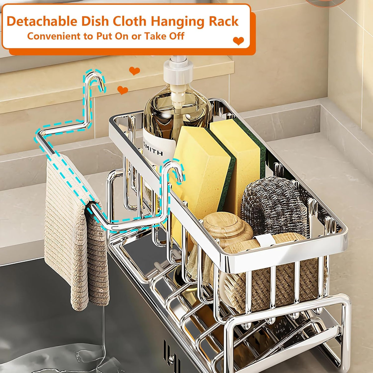 Sponge Holder for Kitchen Sink, Sink Caddy Organizers Stainless Steel,30°Tilt Self-Drainage,Sponge