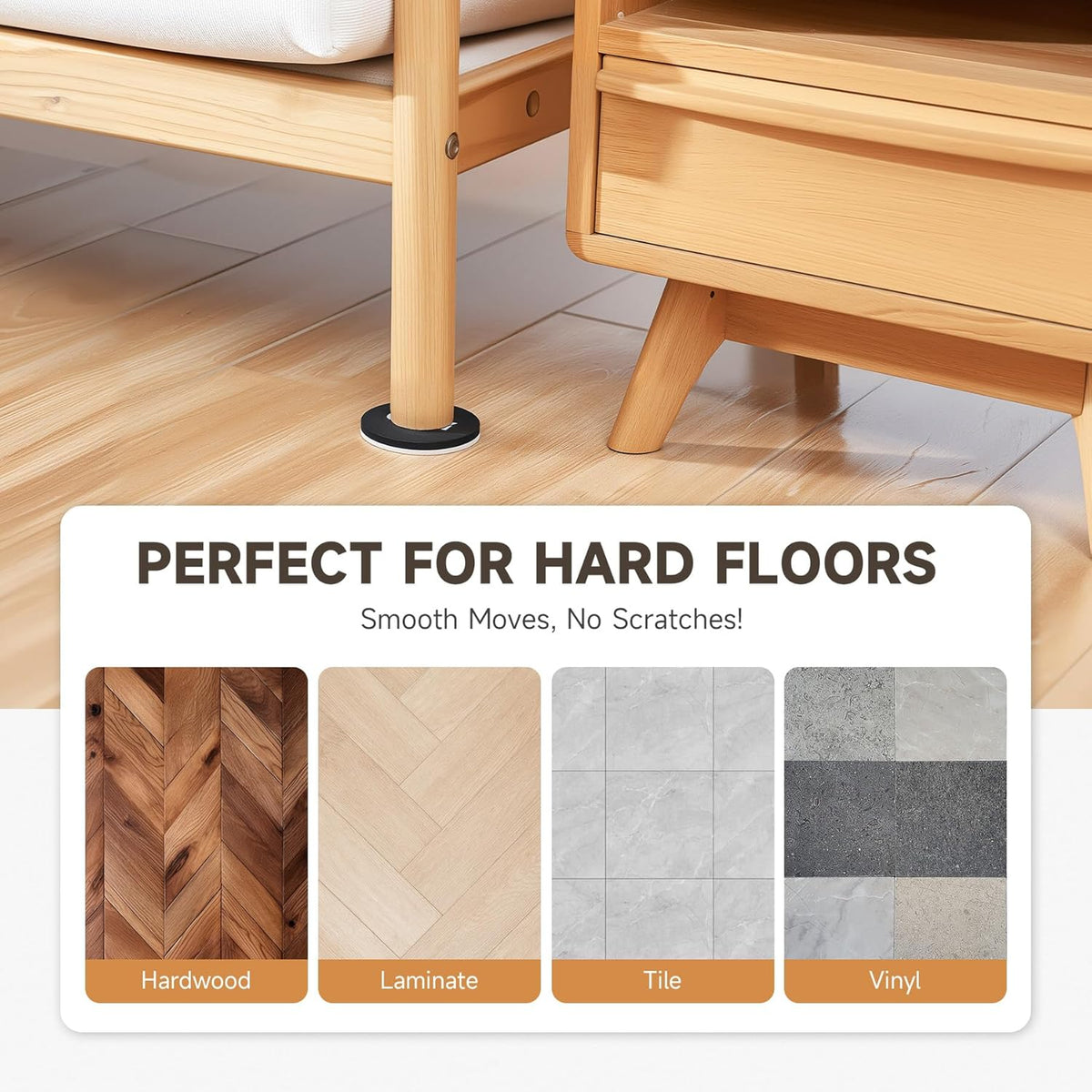 CO-Z 8pcs Felt Furniture Sliders for Hardwood Floors, 3 1/2 in Reusable Furniture Pads, Heavy