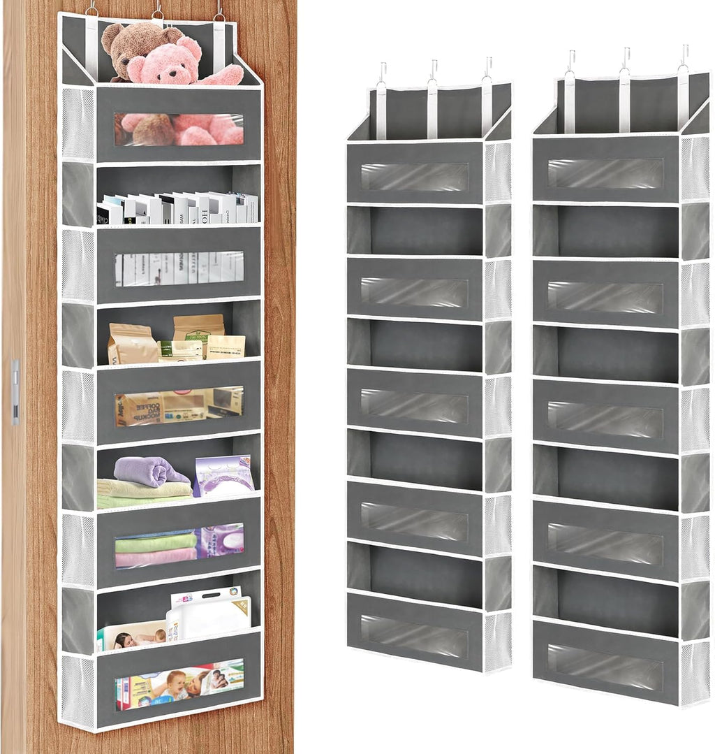 2 Packs 5-Tier Over The Door Organizer with 10 Side Mesh Pockets, 48 lbs Load Capacity, 3 Hooks