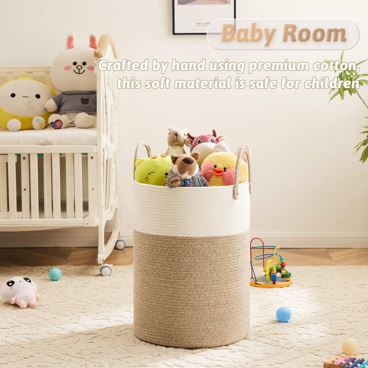 Laundry Basket,Woven Cotton Rope Laundry Hamper,40L for Decorative Storage of Dirty Clothes,Toys