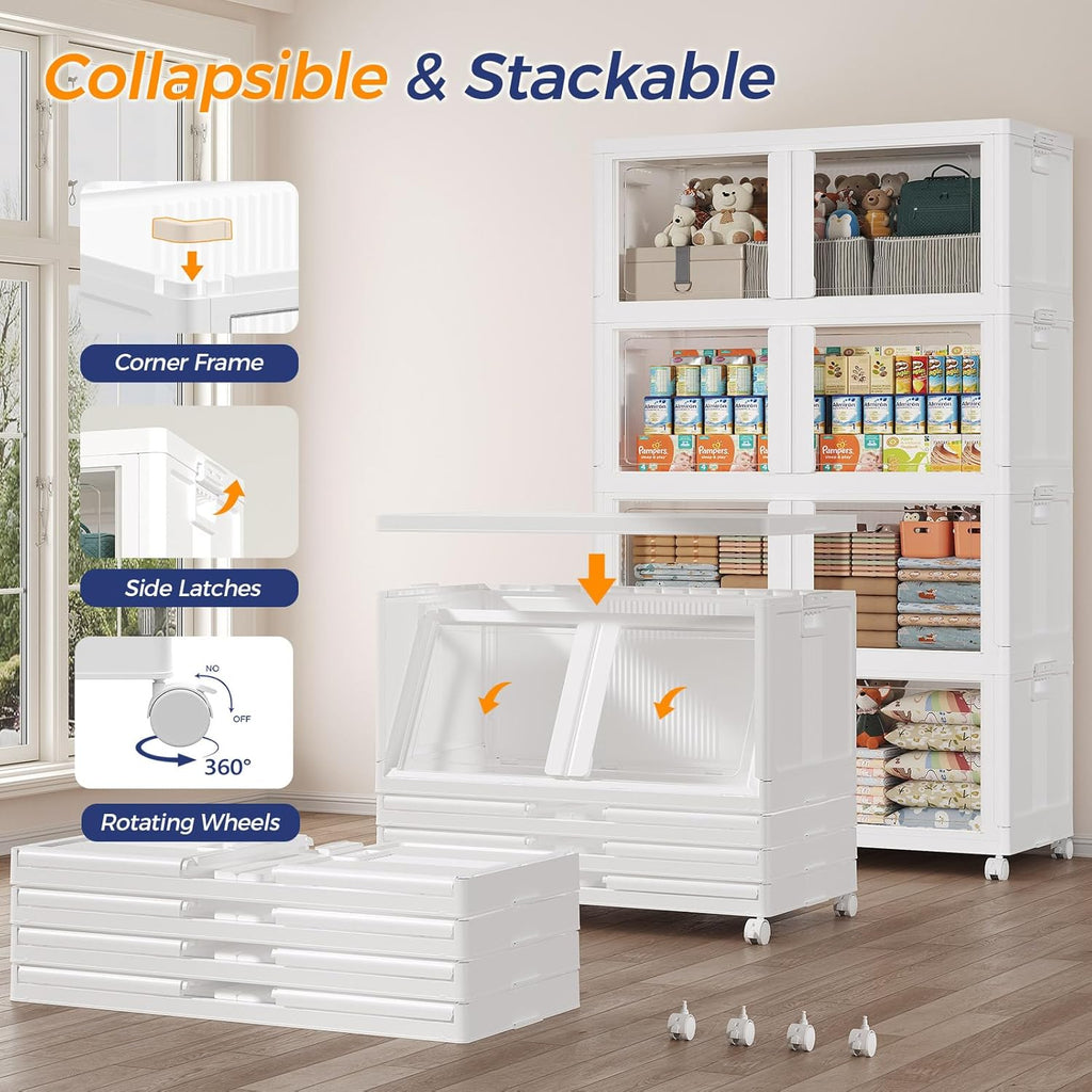 600Qt Stackable Storage Bins with Lid and Wheels, 150Gal Plastic Closet Organizer and Storage