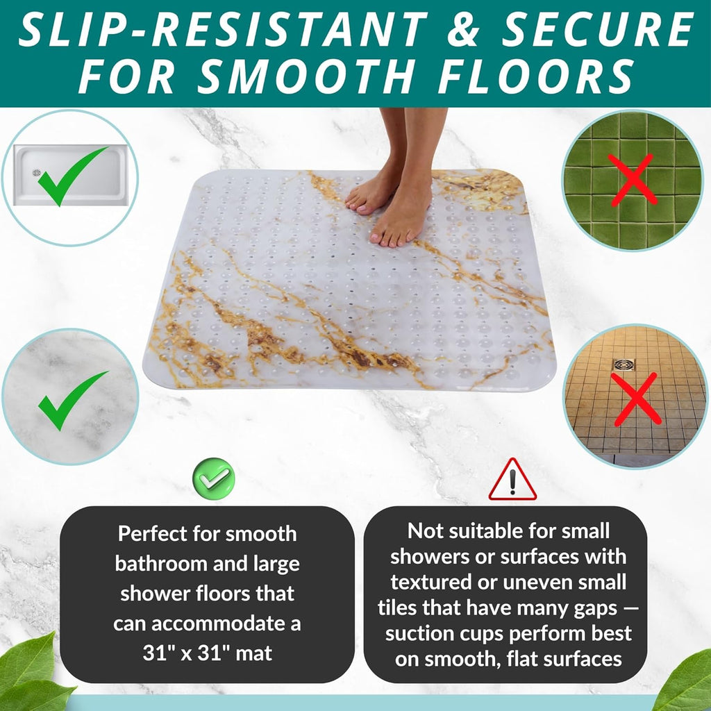 ENKOSI Extra Large Square Non Slip Shower Mat - 31 x 31-inch XL Bathroom Shower Mat - Square Shower