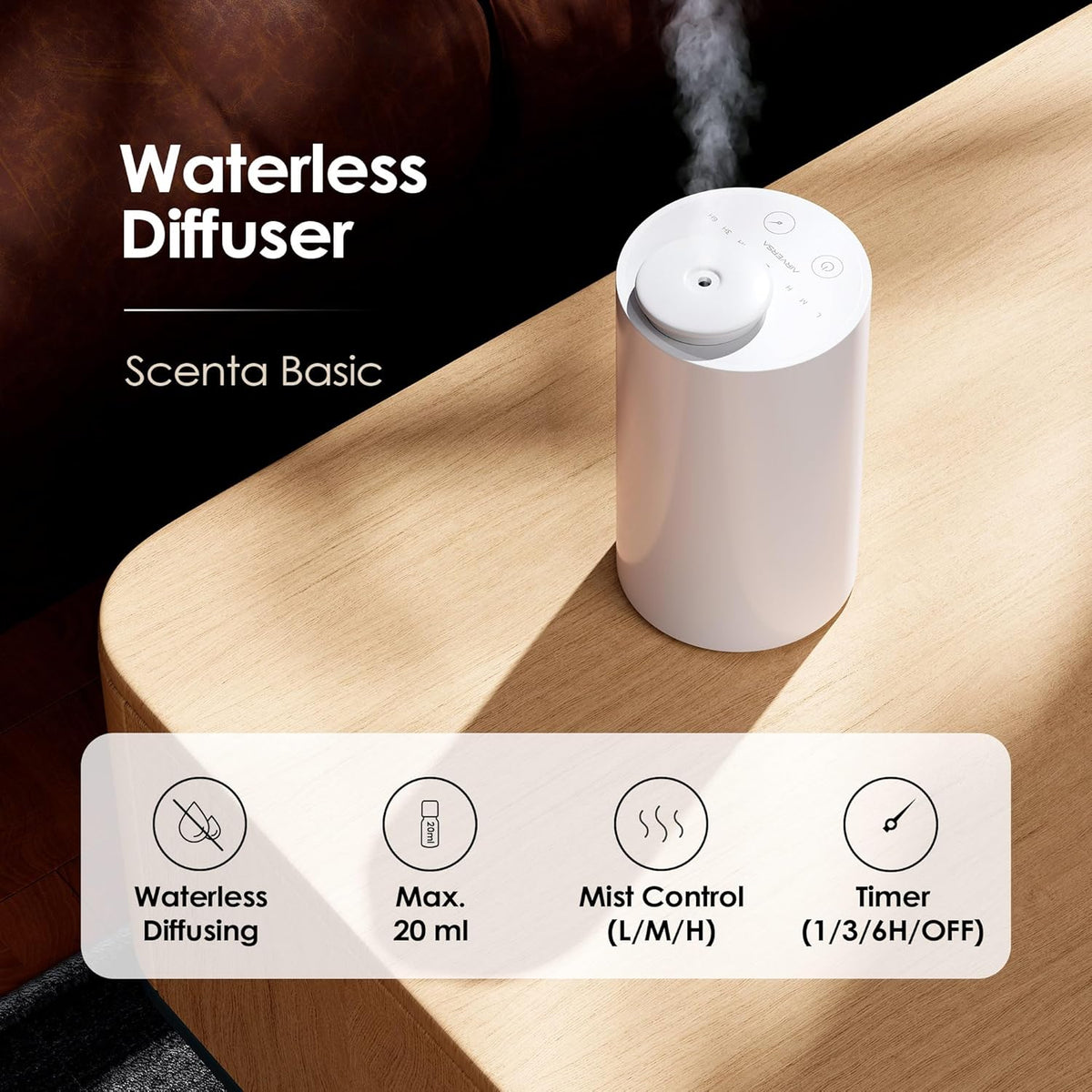 Airversa Waterless Diffuser for Essential Oil, Battery Operated Nebulizer, 0.7 Fl.Oz./ 20mL