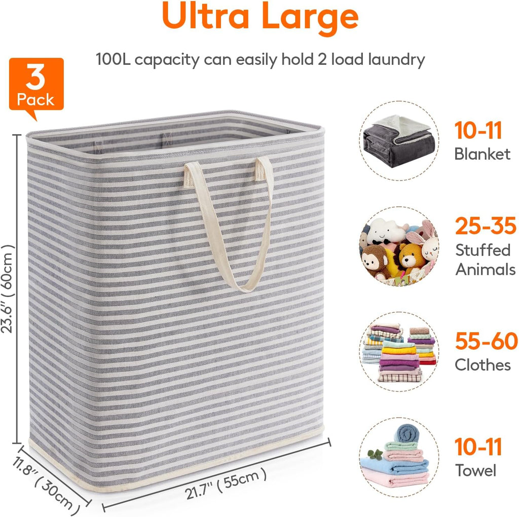 Lifewit 3 Pack Laundry Hamper Large Collapsible Laundry Baskets, Freestanding Waterproof Clothes