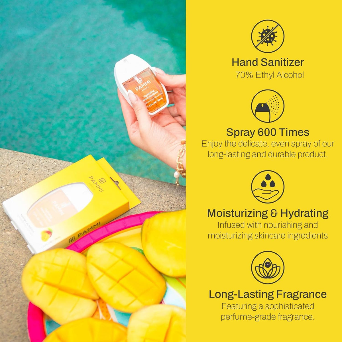PAMMI Power Mist Hydrating Hand Sanitizer Spray, Portable Travel Size Pocket Hand Sanitizer