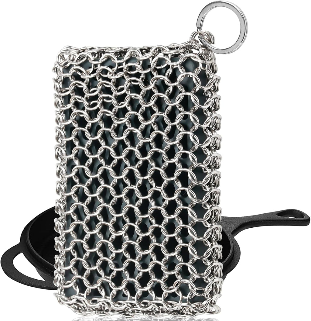 Herda Chain Mail Cast Iron Cleaner Scrubber,316 Chainmail Pan Scrubber Metal Cleaning Brush, Pad