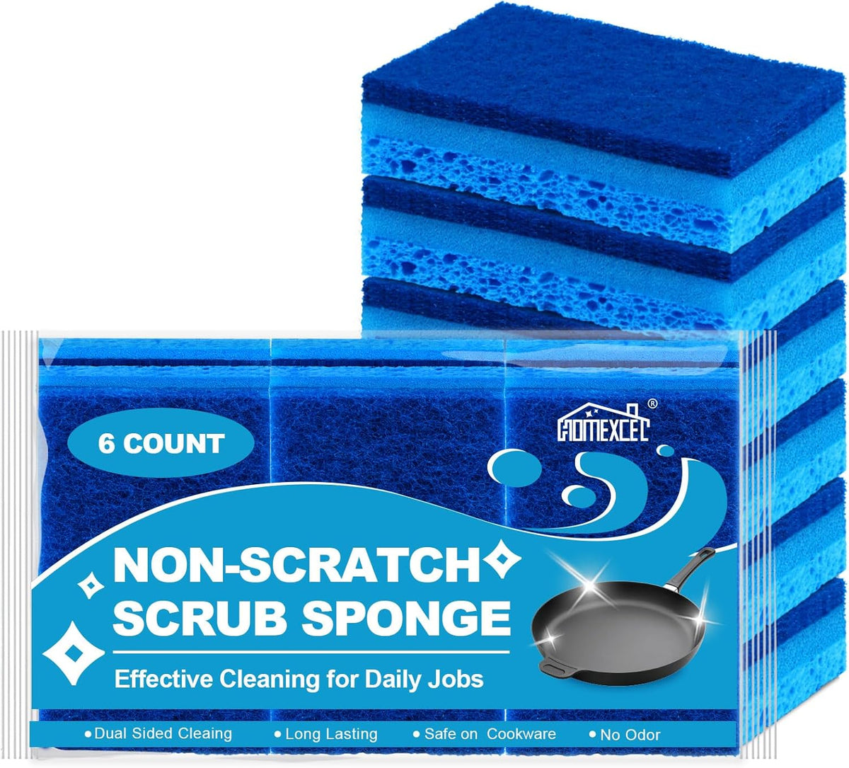 HOMEXCEL Sponges Kitchen 6pcs, Non-Scratch Sponges for Dishes, Scrub Cleaning Sponge Safe on