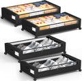 Under Bed Storage with Wheels, Square Under Bed Storage Containers, 4 Pack Under The Bed Storage