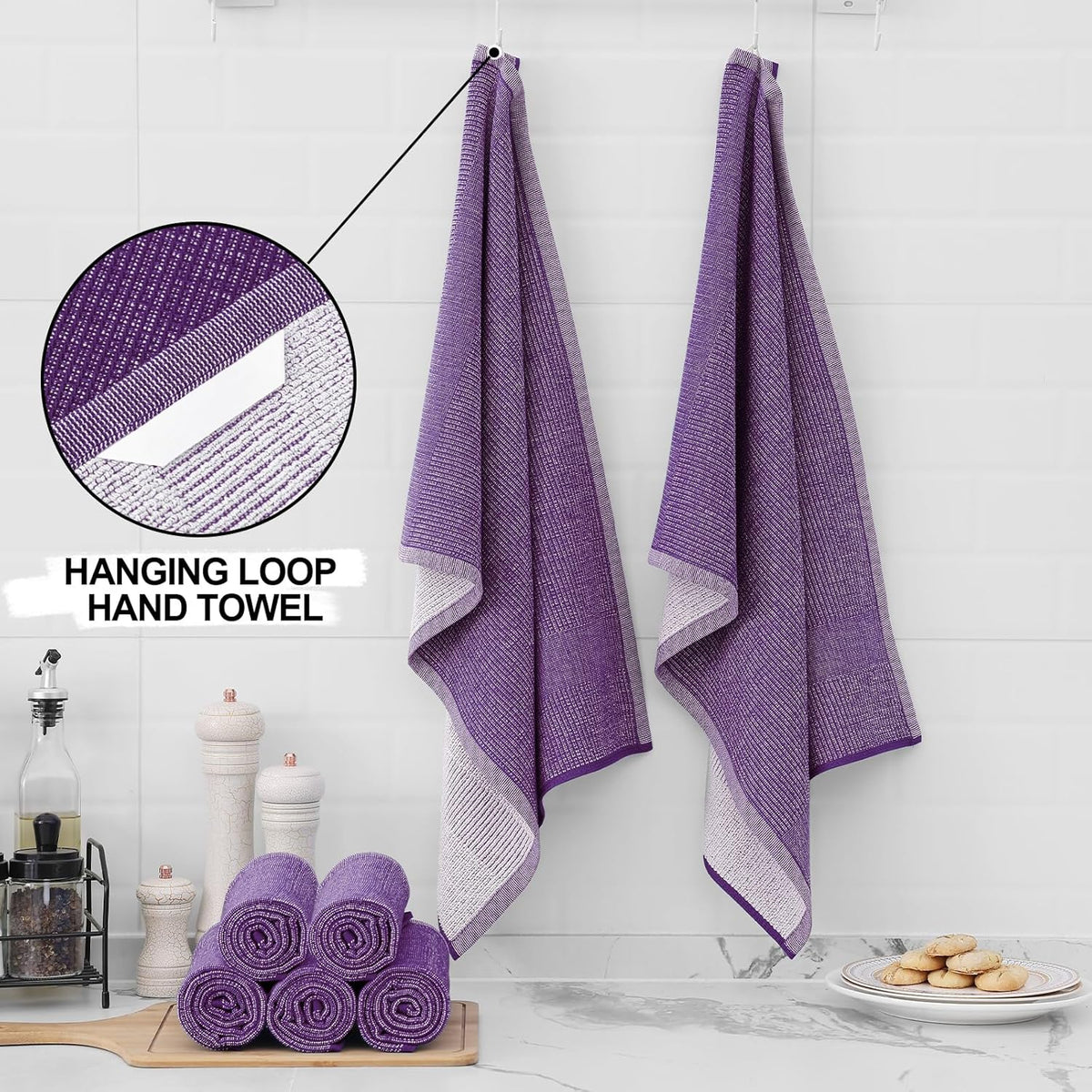 Homaxy Premium Kitchen Towels(18”x 28”, 8 Pack), Large Cotton Kitchen Hand Towels, Flat and Terry