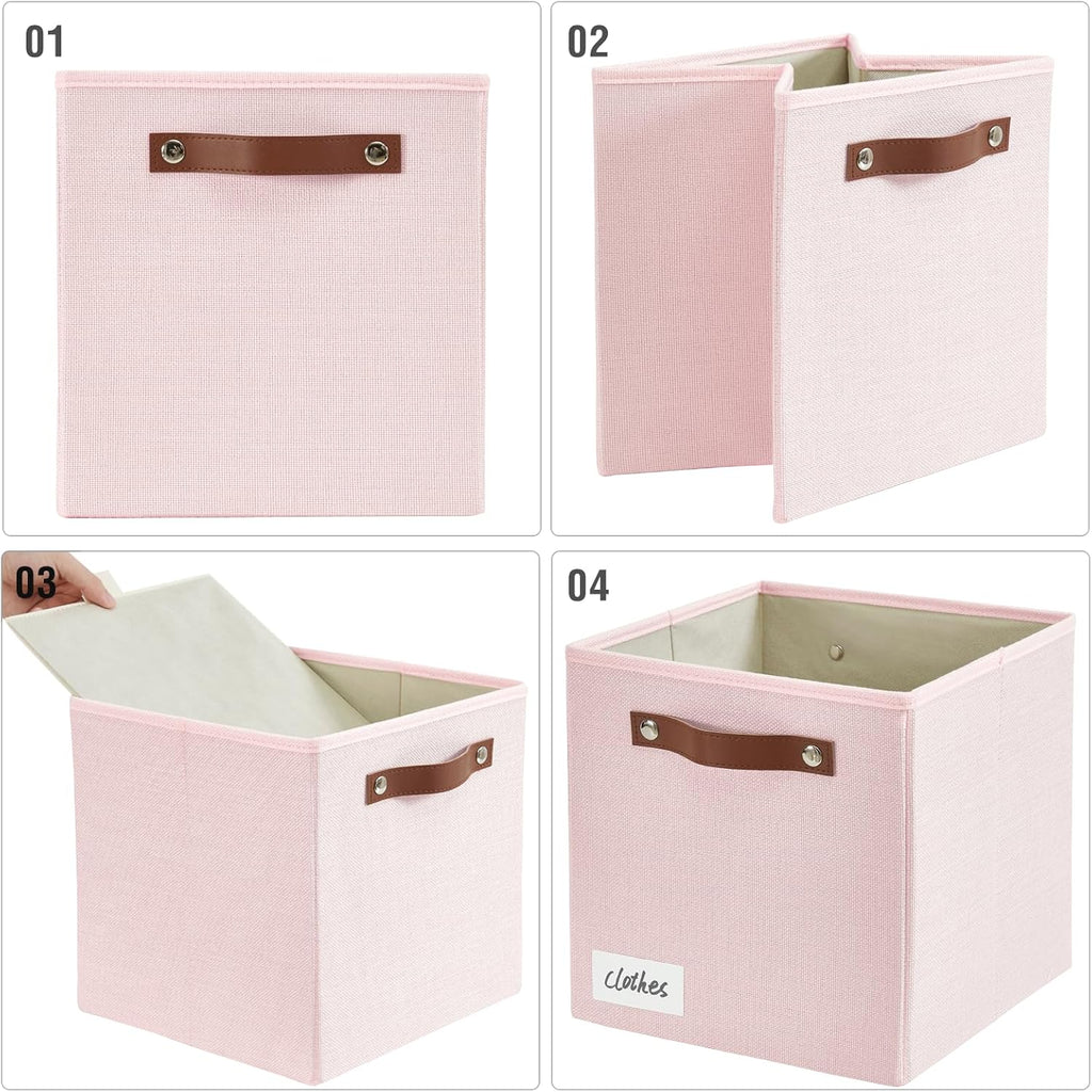Collapsible Fabric Storage Cube Bins with 2 Reinforced PU Handles, Foldable Storage Organizer