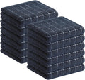 Homaxy 100% Cotton Terry Kitchen Towels(Dark Grey, 13 x 28 inches), Checkered Designed, Soft and