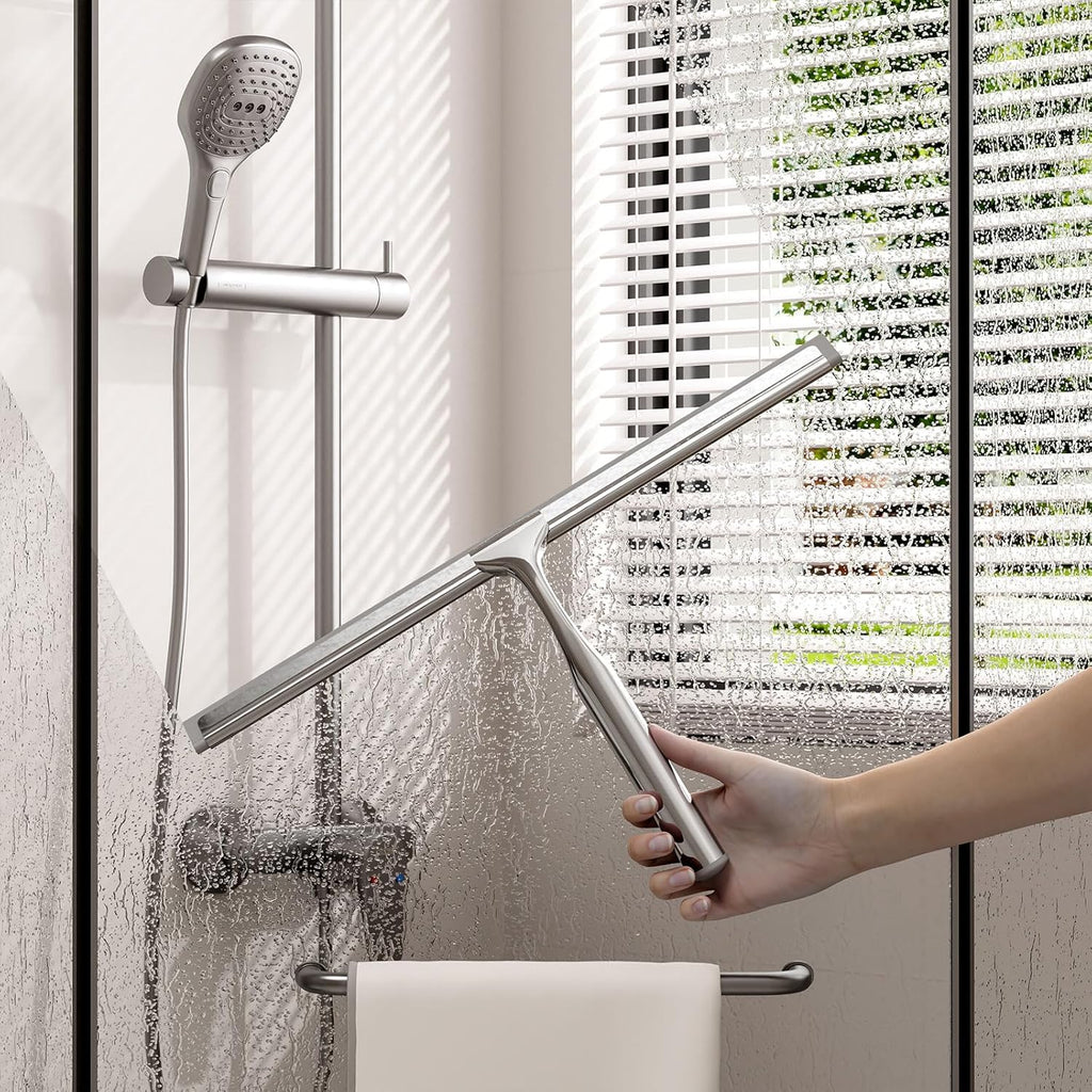 Shower Squeegee for Glass Doors, Squeegee for Shower Glass, Bathroom with Hook, Stainless Steel