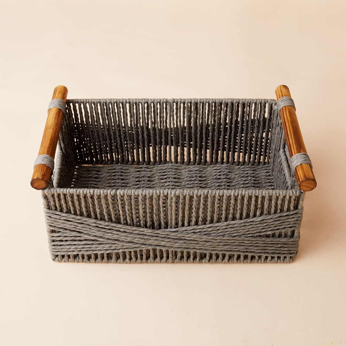 LA JOLIE MUSE Wicker Storage Baskets for Organizing, Recyclable Paper Rope Basket with Wood