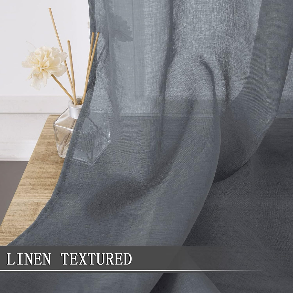 Tollpiz Sheer Tier Curtains Kitchen Linen Textured Half Curtain Sheers Light Filtering Rod Pocket