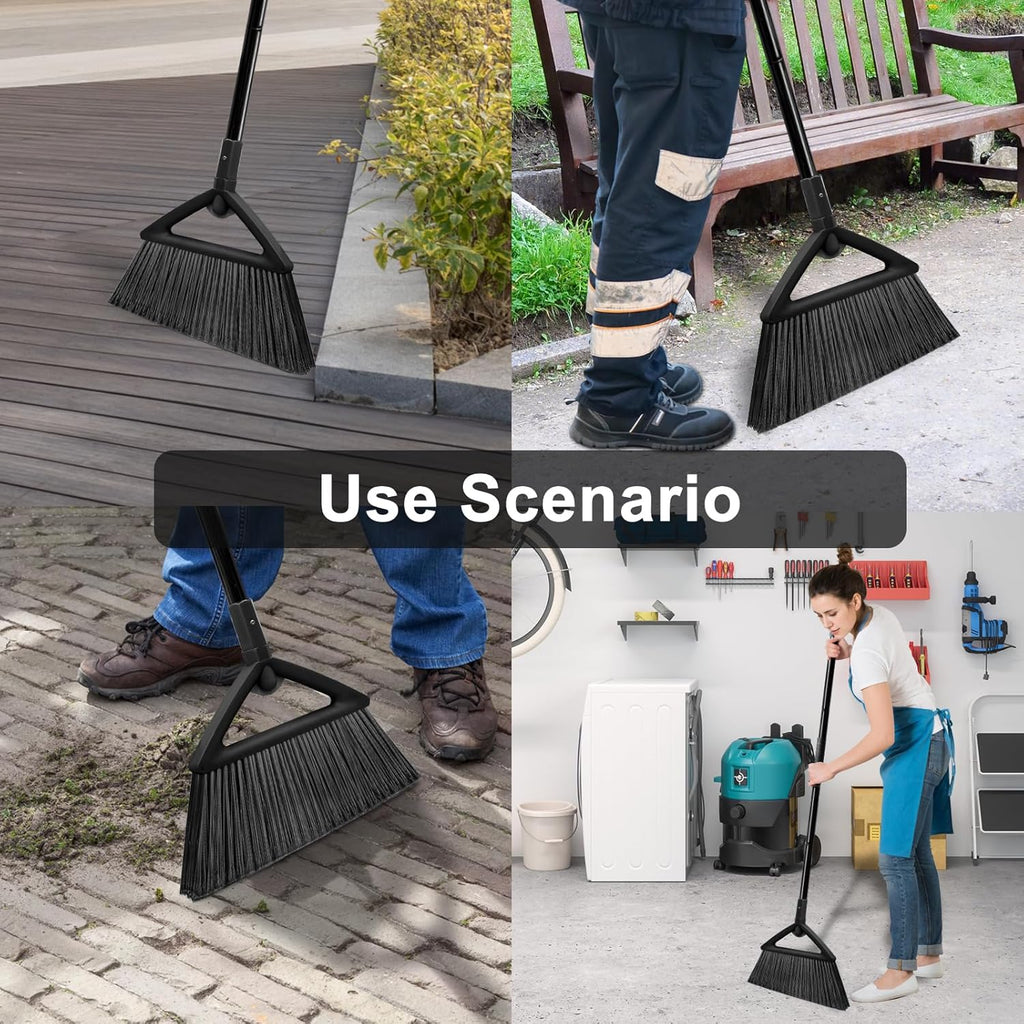 4PCS Heavy Duty Angle Broom, Long Pole Brooms for Indoor, Outdoor Sweeping, Kitchen to Courtyard