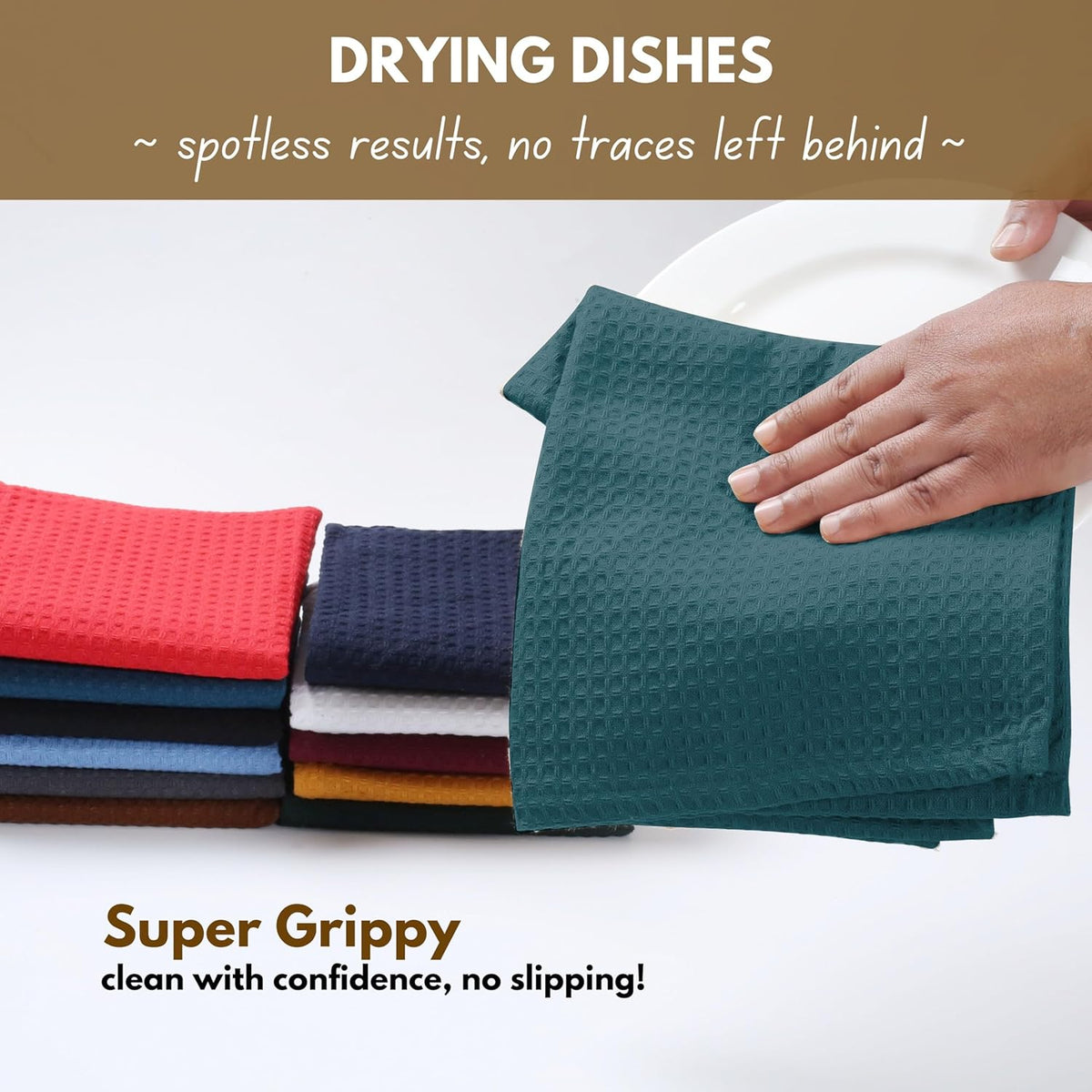 Native Fab Waffle Weave Kitchen Towels, 4 Pack, 16x26 inches, 100% Cotton, Soft & Absorbent Towel