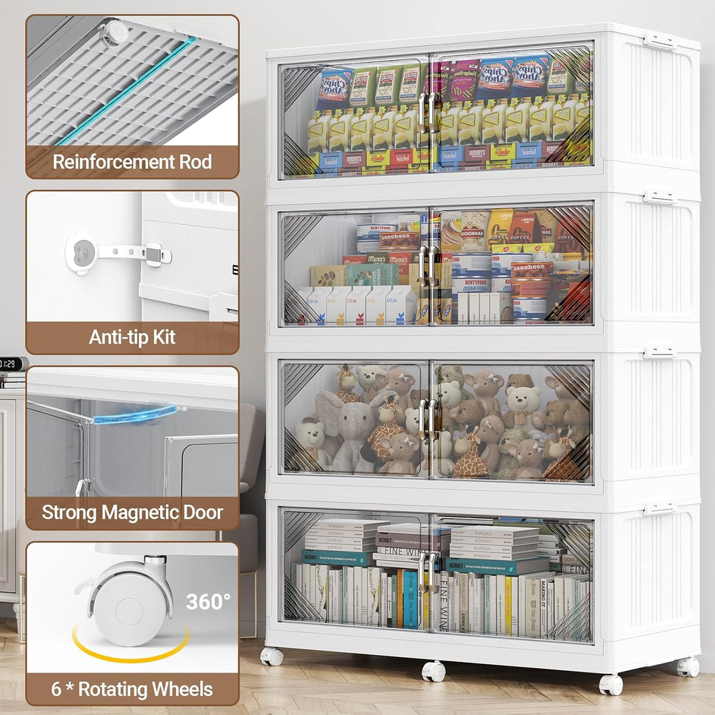 220Gal Plastic Stackable Storage Bins with Lid, 880QT Extra Large Closet Organizers Collapsible