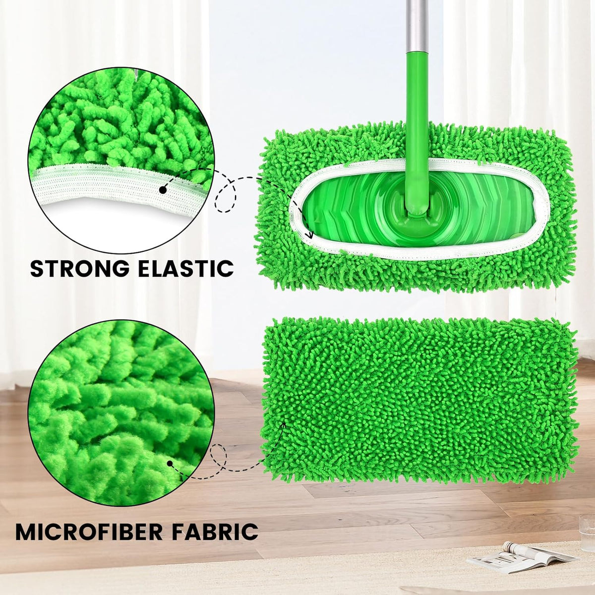 15Pcs Reusable Microfiber Mop Pads Compatible with Sweeper Mop, Replacement Wet Mopping pad Refills