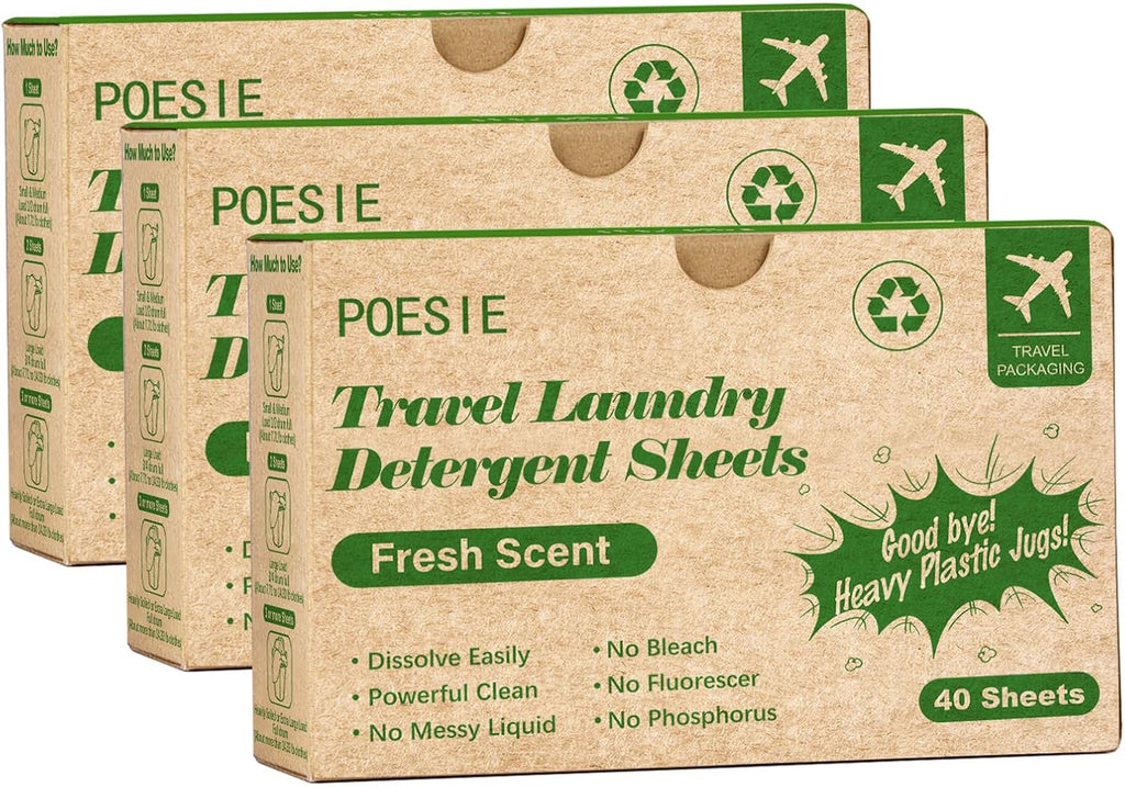 Poesie Travel Liquidless Laundry Detergent Sheets Portable Laundry Strips Travel Dorm Home Fresh