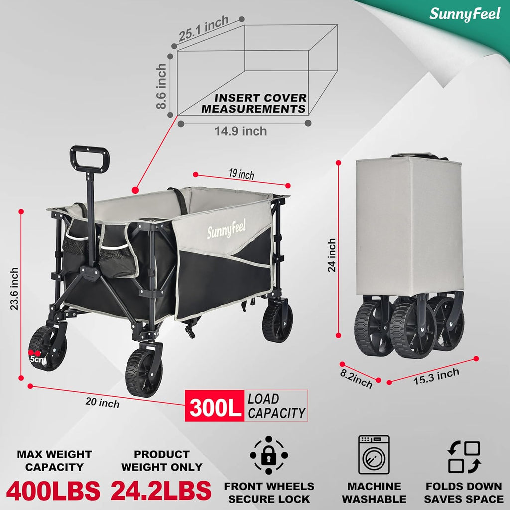 SunnyFeel Heavy Duty Collapsible Outdoor Utility Wagon Cart 400LB Capacity Adjustable